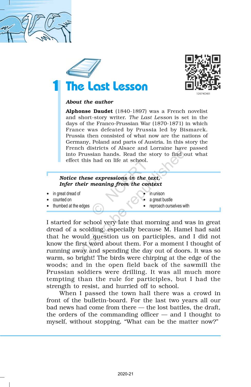 Prose 1 The Last Lesson - NCERT Book Of Class 12 Flamingo